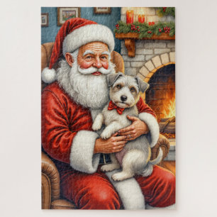 Puzzle Père Noël tenant l'art de Noël de Biewer Terrier