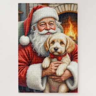 Puzzle Père Noël tenant l'art de Noël de Cockapoo