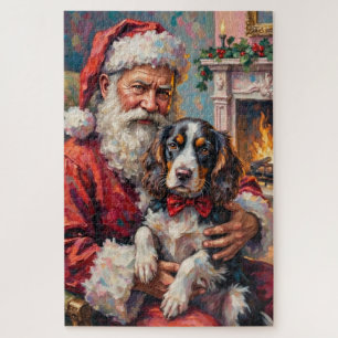 Puzzle Père Noël tenant l'art de Noël de l'épagneul Sprin