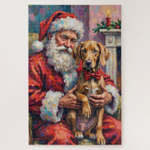 Puzzle Père Noël tenant l'art de Noël de Weimaraner