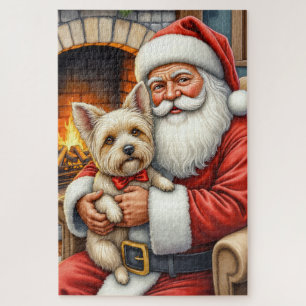 Puzzle Père Noël tenant l'art de Noël du Cairn Terrier