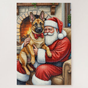 Puzzle Père Noël tenant l'art de Noël du Malinois belge