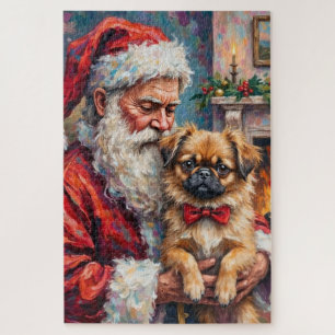 Puzzle Père Noël tenant l'art de Noël du Pékinois