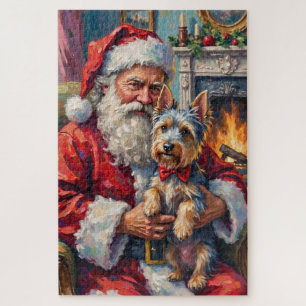 Puzzle Père Noël tenant l'art de Noël du Skye Terrier