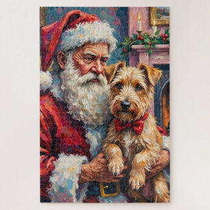 Puzzle Père Noël tenant l'art de Noël du Terrier Irlandai