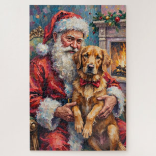 Puzzle Père Noël tenant une œuvre d'art de Noël Golden Re