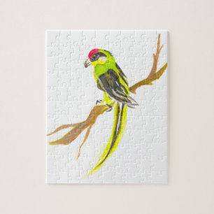 Puzzle Perroquet sur une branche. Peinture aquarelle.