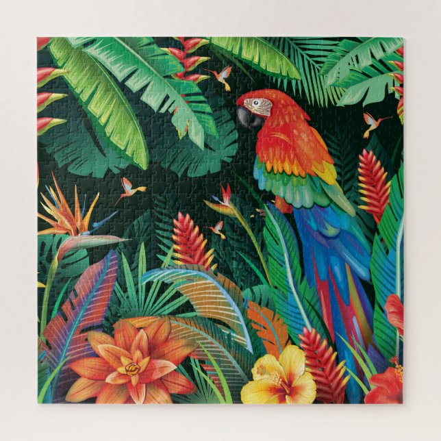 Puzzle Perroquet tropical : Arrière - plan floral exotiqu (Vertical)