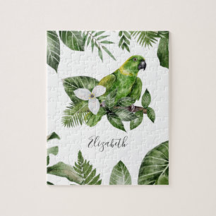 Puzzle Perroquet vert de la forêt tropicale nom personnal