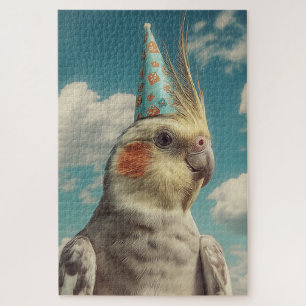 Puzzle Perruche calopsitte avec chapeau d'anniversaire su