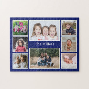 Puzzle Personalized 8 Photo collage Family Name Blue