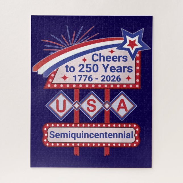 Puzzle Personalized USA 250–Patriotic Retro Marquee (Vertical)