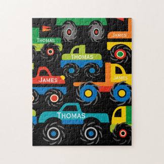 Puzzle Personnalisé 2 Noms Monster Trucks Cadeaux pour ga