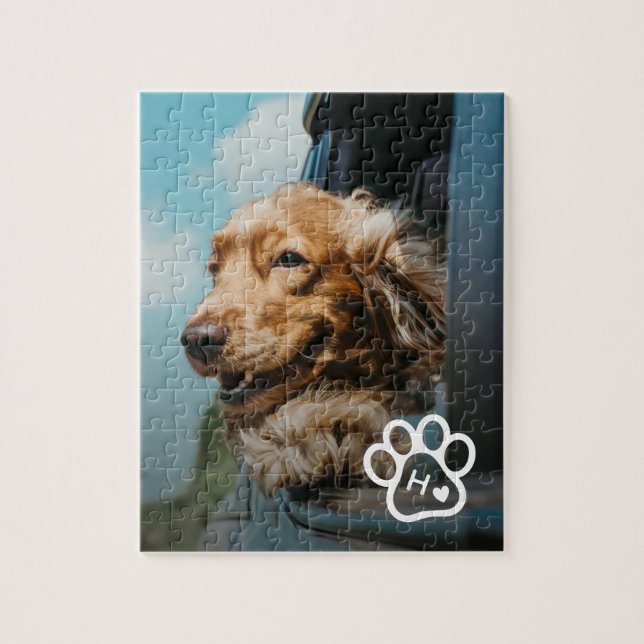 Puzzle personnalisé avec photo de chien Monogramme (Vertical)