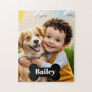 Puzzle personnalisé enfant mignon et chien avec no