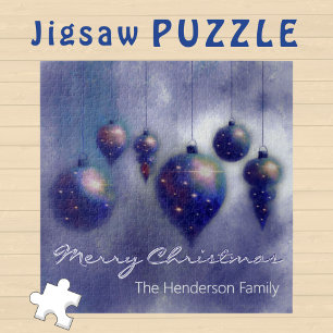 Puzzle Personnalisé Hanging Noël Baubles bleu foncé -