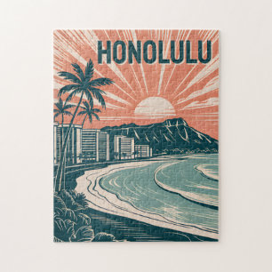 Puzzle Personnalisé Honolulu Waikiki Travel Landmark Retr