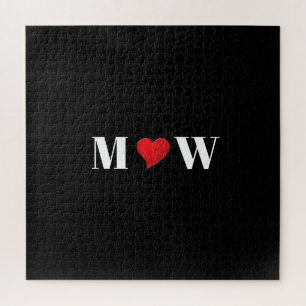 Puzzle Personnalisé noir coeur rouge amour deux initiales