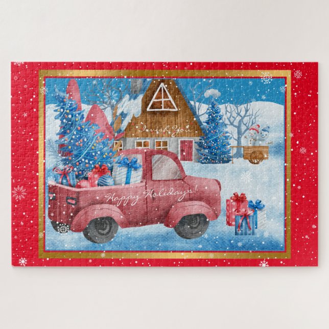 Puzzle Personnaliser des camions de Noël Red Holiday (Horizontal)