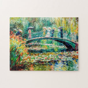 Puzzle Personnes sur un pont de jardin avec des nénuphars
