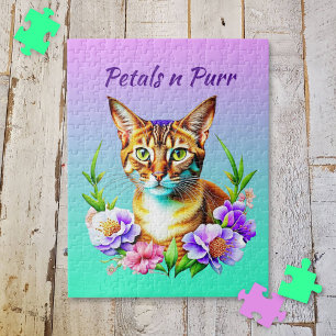 Puzzle Pétales et Purr Cute Chat et jolies Fleurs