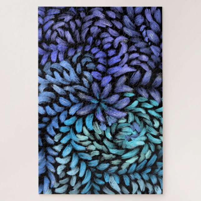Puzzle Pétales turquoises et bleus tourbillonnants modern (Vertical)
