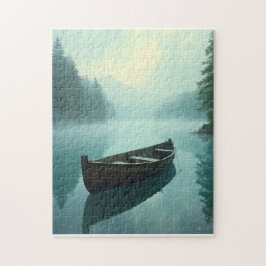 Puzzle Petit bateau à rames sur un lac brumeux