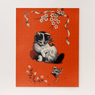 Puzzle petit chaton et grenouille