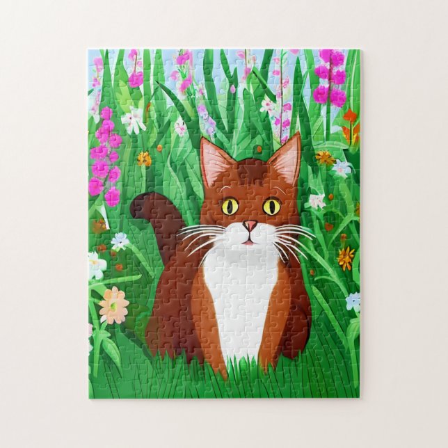 Puzzle Petit gingembre Kitty Brown dans un champ de fleur (Vertical)