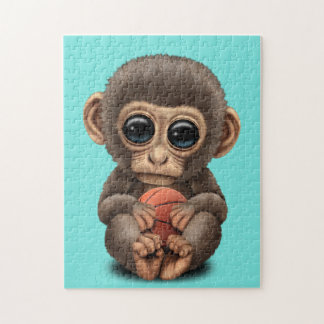 Puzzle Petit Singe Bébé Jouant Avec Le Basket-Ball