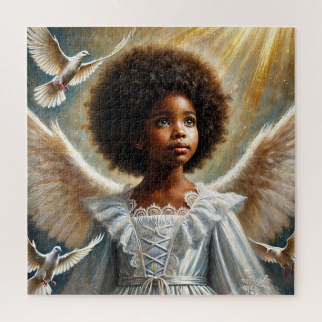 Puzzle Petite fille noire Ange avec Afro (Vertical)