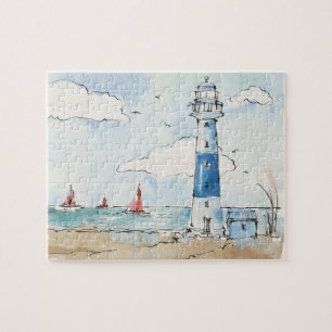 Puzzle Phare bleu et blanc