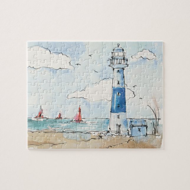 Puzzle Phare bleu et blanc (Horizontal)