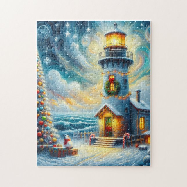 Puzzle Phare de Noël Arbre Nautique Bleu Côtier (Vertical)