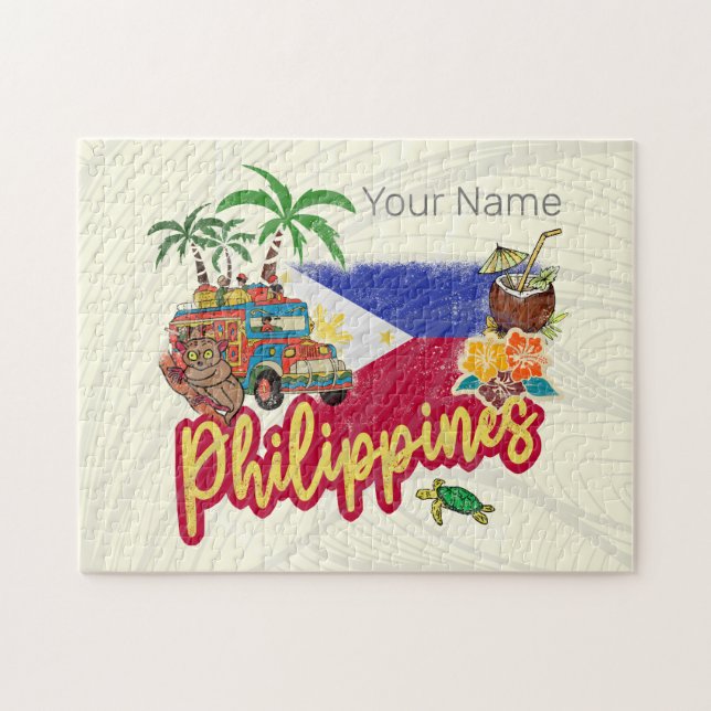Puzzle Philippines Vintage Tarsier Drapeau Palm Souvenir (Horizontal)