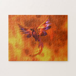 Puzzle Phoenix coloré volant contre un Arrière - plan enf