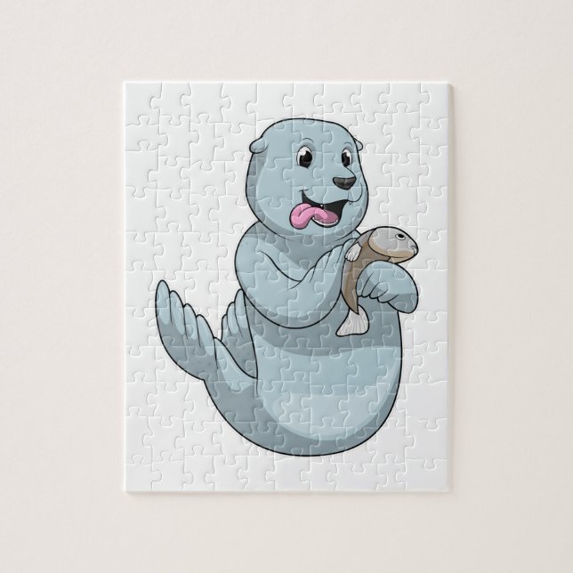 Puzzle Phoque avec Poisson (Vertical)