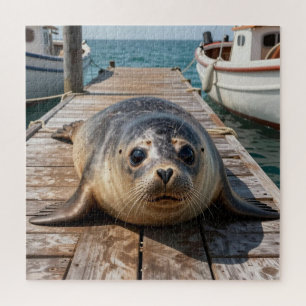 Puzzle Phoque Mignon Allongé sur un Quai de Ponton de l'O