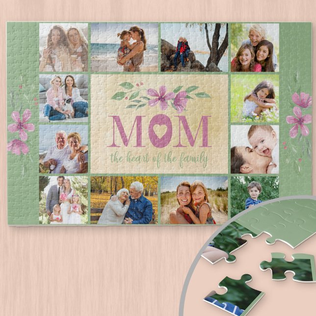 Puzzle Photo Collage Bordure Maman Citation Vert Floral (Créateur téléchargé)