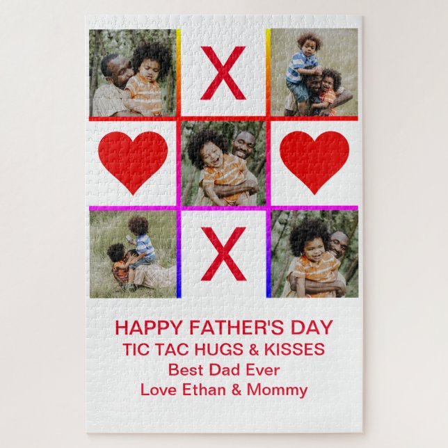 Puzzle Photo Collage Tic Tac Toe Hugs Baisers Pères LG (Vertical)