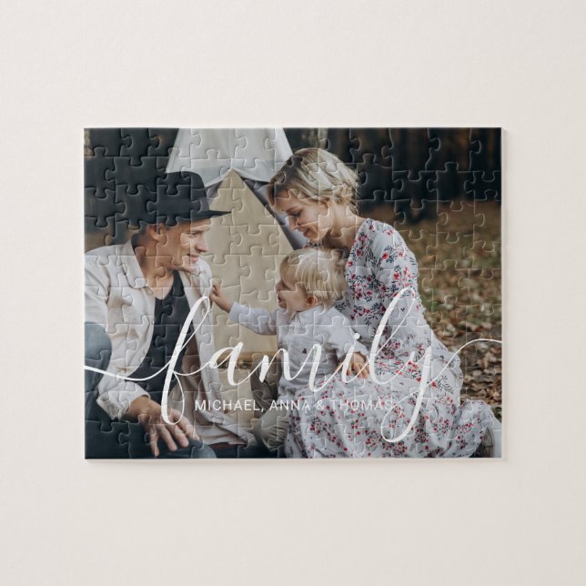 Puzzle Photo de famille personnalisée avec nom personnali (Horizontal)