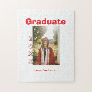 Puzzle Photo de graduation en gras rouge avec nom et text
