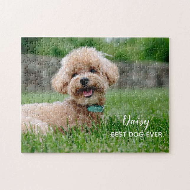 Puzzle Photo de nom de chien personnalisé Cute (Horizontal)
