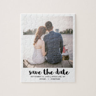 Puzzle Photo de script blanc Enregistrer la date Noir