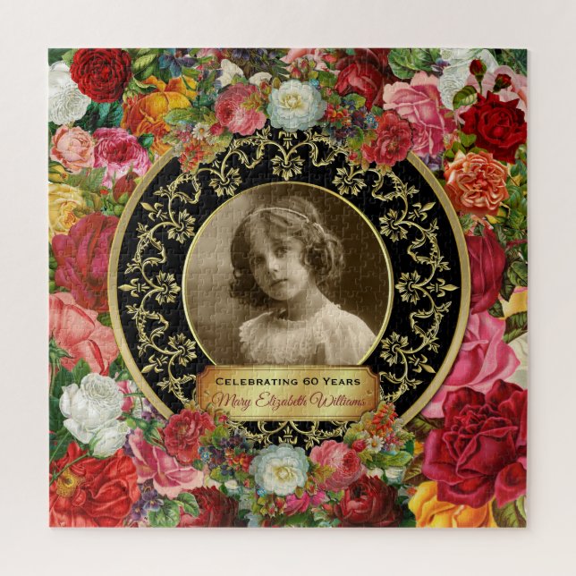 Puzzle Photo Gold Roses magnifiques commémoratif Black On (Vertical)