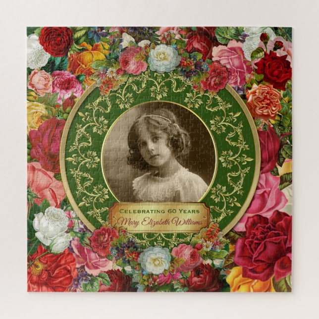 Puzzle Photo Gold Roses magnifiques Commémoratif Vert fon (Vertical)