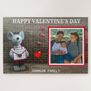 Puzzle Photo Heureuse Sainte-Valentin Red Heart Rustic Wo