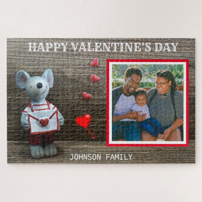 Puzzle Photo Heureuse Sainte-Valentin Red Heart Rustic Wo (Horizontal)