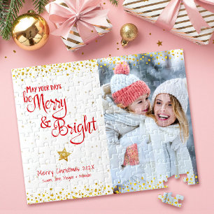 Puzzle Photo Joyeux Lumineux Écriture Gold Paillettes Rou