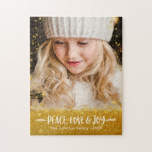Puzzle Photo Peace Love Joy Typographie Gold Stars Partie (Vertical)